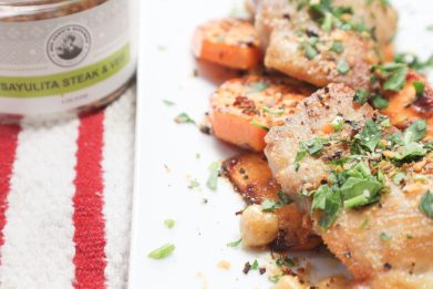 CRISPY CHICKEN THIGHS WITH SWEET POTATOES AND CHICKPEAS
 &ndash; Ava Jane's Kitchen
