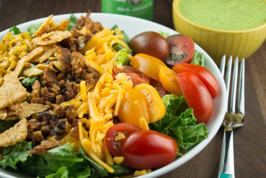 taco salad bowl with cilantro lime dressing