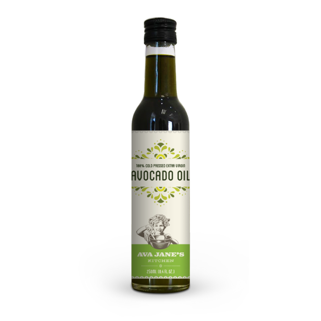 Bottle of Ava Jane's Kitchen's Avocado Oil on a white backgroun