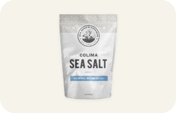One Bag of Colima Sea Salt on a cream background