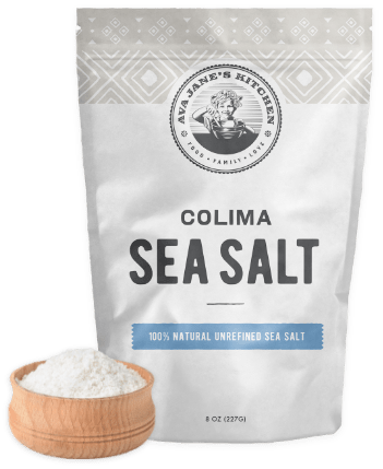 Bag of Colima Sea Salt with a Ramekin of Salt Sitting In front of the Bag