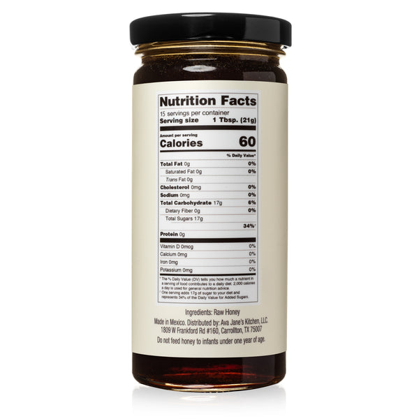 Ava Jane's Kitchen's Yucatan Honey nutrition label